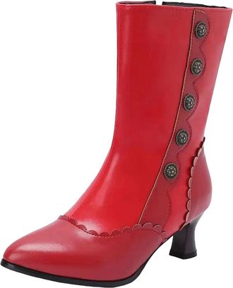 Generic Womens Designer Mid Calf Boots Pointed Toe High Strange Heel With Side Zipper Rivets And Mixed Color Pattern