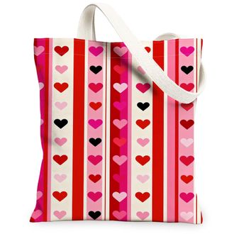 Generic ValentineS Day Hearts Canvas Tote Bags, Stylish Love Reusable Grocery Bags, Lightweight Washable Travel Shopping Canvas, Red, 13x15 Inch