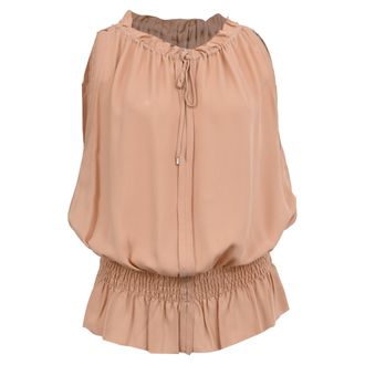 Theory Dezzie Sleeveless Blouse in Beige Silk