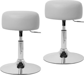 ML Design Ml-design 2x Taburetes De Maquillaje Acero Cromado Gris Claro Asiento Redondo &Oslash; 33cm Tocador Silla Giratoria Regulable En Altura 52-65cm Mueble Make U