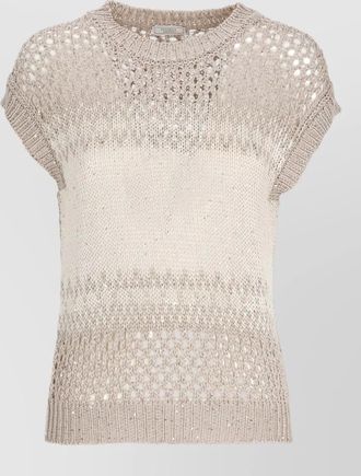 PESERICO crewneck top cap sleeves open knit