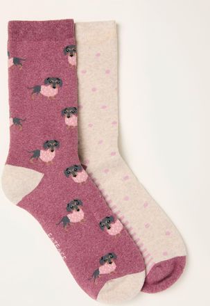 Fat Face FatFace Berry Pink 2 Pairs of Sausage Dog Welly Socks