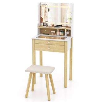Costway Costway Vanity Desk with Mirror & Lights Small Makeup Table w/3 Light Modes in White
