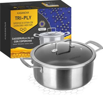 KASANOVA Casseruola 24 cm con coperchio a 3 strati Tri - ply