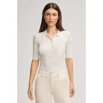 Joop Truien & Vesten, Dames, Wit, XL, Leer, Geribbelde polo trui van Rievota met halflange mouwen