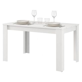 Dmora Mesa Fija Sort, 6 Plazas, Superficie Efecto Entablado, Forma Rectangular, 135x80x76h Cm Blanco Mate