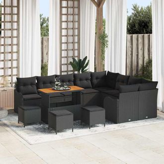 vidaXL Set Divano Da Giardino 13 Pz 12-numero Di Posti Nero Vidaxl