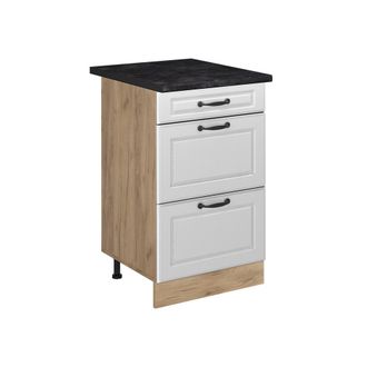 Vicco Mueble Bajo De Cocina R-line, Blanco Casa De Campo/roble Dorado, 50 Cm Encimera Antracita, Vicco