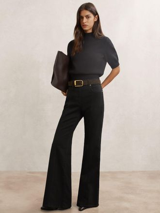 Reiss Black Flared Seam-detail Jeans, 27R