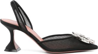 Amina Muaddi Black Mesh Slingback Pumps