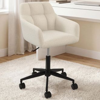 IDMarket Silla De Oficina Edgard De Rizo Blanco, Giratoria Y Regulable En Altura Sobre Ruedas