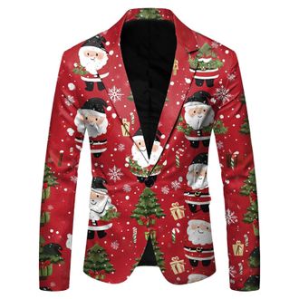 Generic Christmas Blazer Mens Funny Santa Lapel Neck Xmas Slim Fit Lapel One Button Suit Tuxedo Jacket Novelty Blazer Jacket Jackets for Men Mens Christmas Di