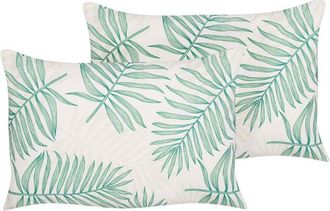 Beliani Set of 2 Outdoor Cushions POGGIO Plant Pattern 40 x 60 cm Green