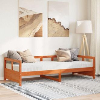 vidaXL Sof&aacute; Cama Con Colch&oacute;n Madera Maciza Pino Marr&oacute;n Cera 90x200 Cm Vidaxl