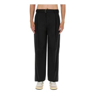 Lanvin Wide Trousers, male, Black, Size: L Double Pleats Wide Leg Trousers
