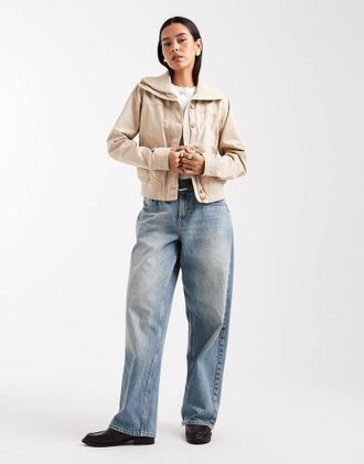 Hollister y2k - Giacca bomber vintage color crema-Marrone