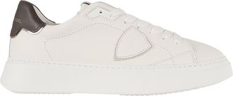 Philippe Model Temple Low Dark Brown Heel White Calfskin Sneakers