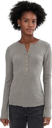 Faherty Paradise Pointelle Henley Womens Clothing Medium Grey Heather : SM, Cotton/Elastane/Polyester