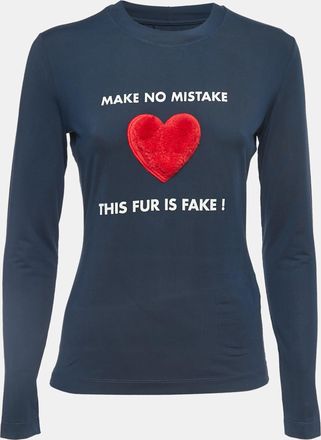 Moschino Jeans Navy Blue Print Stretch Knit Long Sleeve T-Shirt