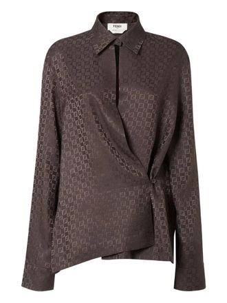 Fendi Camicia Incrociata In Seta Jacquard Ff-Donna