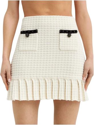 Self Portrait Gebreide Mini Rok met Pailletten - Dames - Korte rokken - Wit - M - Pailletten - Rokken