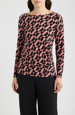 Anne Klein Ruched Rivet Print Top in Anne Black/primrose at Nordstrom, Size Xx-Small