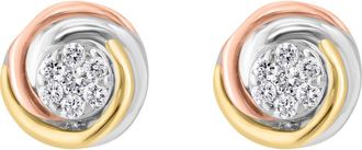 Effy Tri-Tone Pav&eacute; Diamond Round Stud Earrings in Silver at Nordstrom Rack