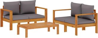 vidaXL Set De Sof&aacute;s De Jard&iacute;n Con Cojines 3 Pzas Madera Maciza Acacia Vidaxl