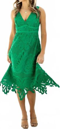 Skies Are Blue Clothing All Over Lace V-Neck Dress In Kelly Green