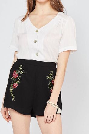 Entro Floral Embroidered Shorts In Black