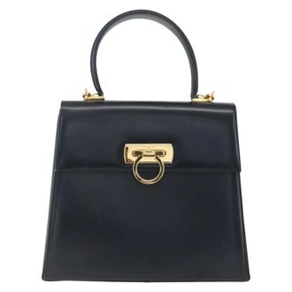 Ferragamo Gancini Convertible Top Handle Leather Navy Leather Handbag (Pre-Owned)