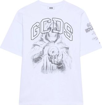 GCDS Gothic Print T-Shirt - Heren - T-shirts - Wit - XS - Katoen - Tops