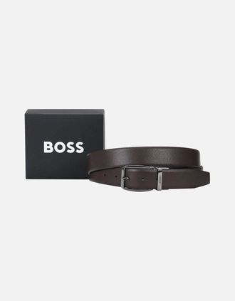 HUGO BOSS Mens Boss Black Oanto Leather Belt Dark Brown - Size: 1 size