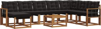 vidaXL Conjunto De Sof&aacute;s De Exterior 9 Uds. Natural Y Negro Vidaxl