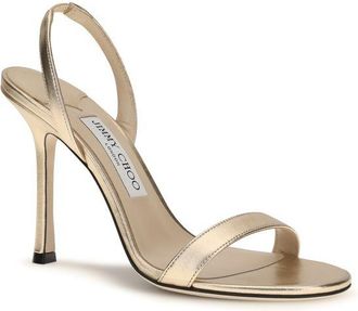 Jimmy Choo London Womens Jenn Sandal Gold Calf Leather Bos Heels