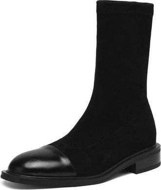 Generic Womens Retro Ankle Sock Boots With Low Heels Comfortable Slip Resistant Durable For Casual Daily Office Fall Winter Wear Stylish Warm Soft Design,Blac