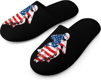Generic Dirt Bike USA Flag Motocross Mens Slippers Warm Non-Slip Houes Shose Spa Slipper for Home Bedroom