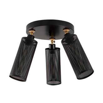 Wonderlamp Plaf&oacute;n de techo negro 3 luces pantallas cil&iacute;ndricas y base redondeada