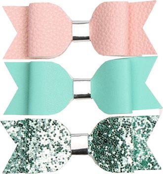 Generic Girl Big Bow Faux Leather Glittery Hair Clip Set Multicolor Hairpin for Toddler/Girl/Adult 3 PCS (set 04)