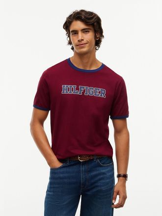 Tommy Hilfiger Mens Hilfiger Logo Ringer T-Shirt - Burgundy - XXL