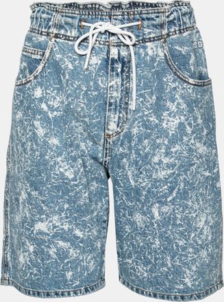 Msgm Blue Denim Acid Wash Drawstring Shorts