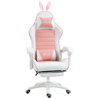OEM Silla Gaming Profesional De Cuero Pu Con Altura Ajustable Inclinable 135&deg; Reposacabezas 65x63x136-142 Cm Rosa Y Blanco