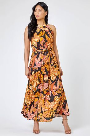 Roman Floral Print Tiered Dress