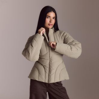 Lounge Cinched Puffer Coat - Thyme - 10