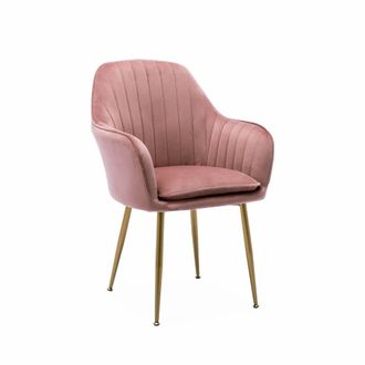 Sweeek Sill&oacute;n de terciopelo con patas de metal, rosa viejo