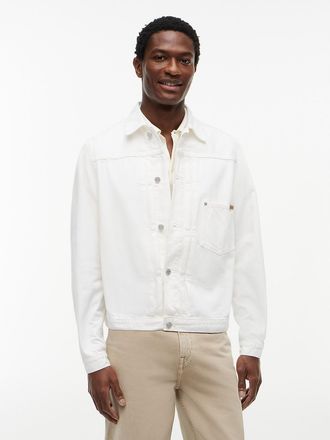 Tommy Hilfiger Mens Garment-Dyed Pleated Denim Jacket - White - L