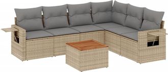 vidaXL Juego De Sof&aacute;s Jard&iacute;n Con Cojines Beige Mezcla 7 Pzas Rat&aacute;n Pe Vidaxl