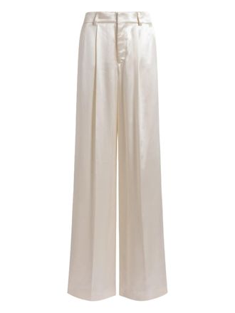 Alberta Ferretti Neutral Pantalone High-Waisted Wide-Leg Viscose Pants