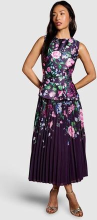 Coast Structured Print Pleated Midi Dress in Berry at Nordstrom, Size 10