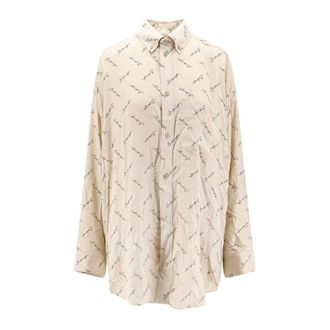 Balenciaga Overhemden, Dames, Beige, S, Printed Shirt